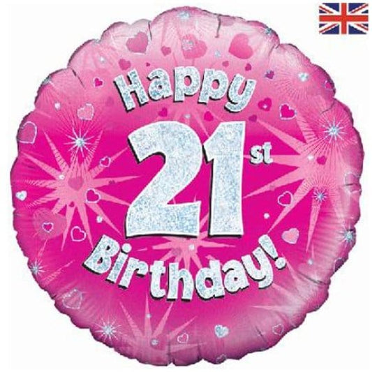 18 Inch 21st Birthday Pink Foil Balloon